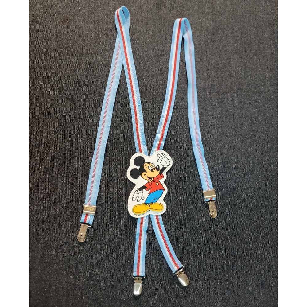 Vintage 70s 80s Disney Mickey Mouse Baby Suspenders Kids‎ Retro Blue Red Stripe